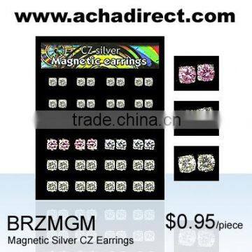 Magnetic jewelry, board of magnetic sterling silver earrings with CZ,price starts from US$ 0.95 / piece