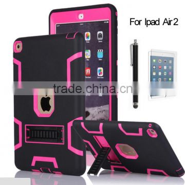 Hard duty hybrid rubber impact stand case for iPad Air 2 iPad 6 back skin