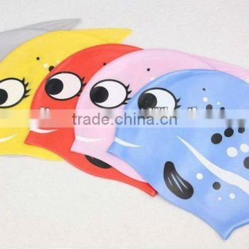 color color silkscreen printed fish shaped silicone children swim cap