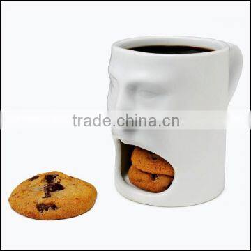 face mug Dual ceramic coffee mug cookies holder