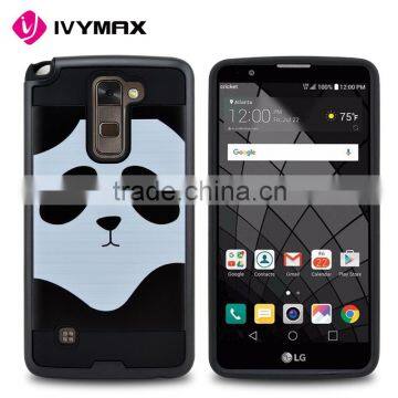 New design black small panda brushed tuff trooper hybrid protector cover case for LG stylo 2 plus MS550 K530 K536