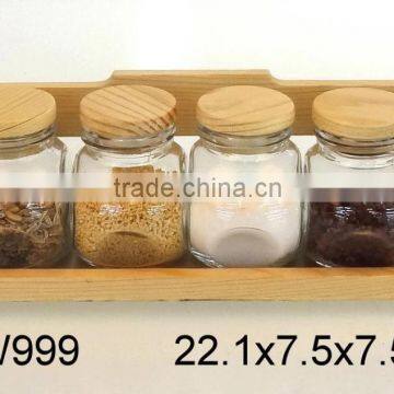 TW999 4pcs glass spice jar set with wooden stand