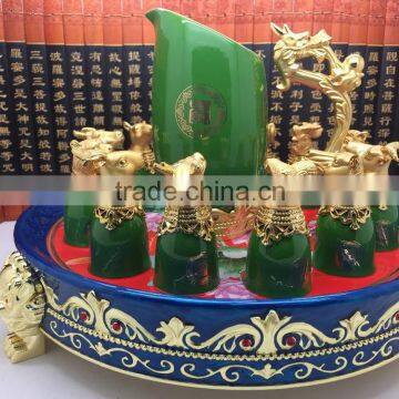 2015 New Gift 12 Animal Zodiac Green Color Ceramic Wine Cup with 24K Gold-plated