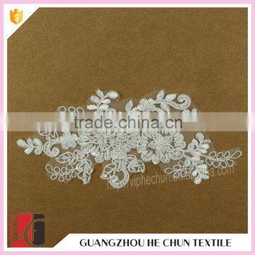 HC-2613-1 Hechun Mesh Made Polyster Beaded Crochet Floral Dress Lace Applique photo-2