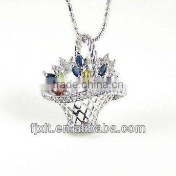 925 Sterling Silver Flower Basket Pendant