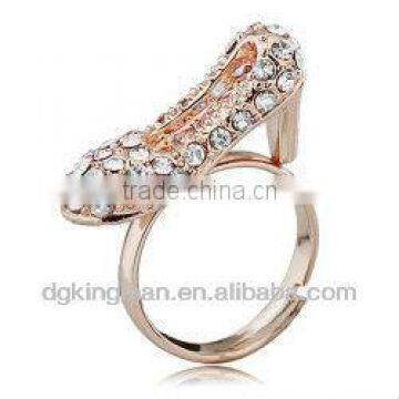 Stylish Real Gold Plated High-heeled Shoe Rings With Shining Diamonds