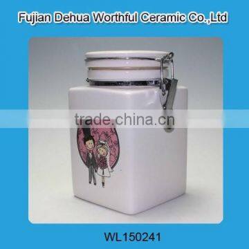 Elegant ceramic seal pot with wedding figurine