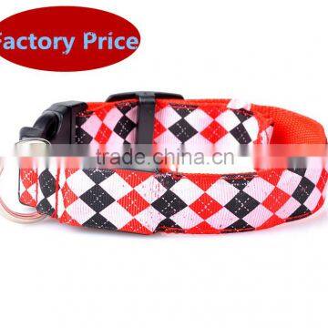 Pets Dogs Night Safety Rhombus Pattern Collar Light Night Up Nylon LED Adjustable Collars S M L XL