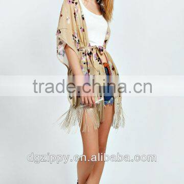 Floral Fringed Ployester Latest Fashion Kimono