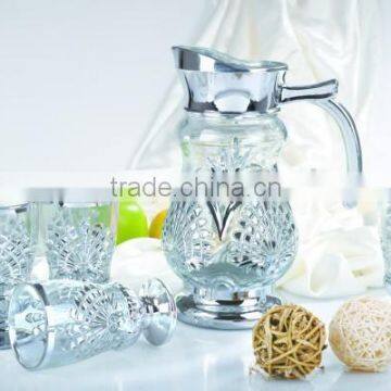 Drinking glass water jug set with silk silver plated