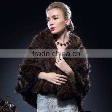 Hot Sale Wholesale Knitted Mink Fur Cape for Fashion Girls Cheap Price Shawl