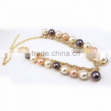 Fashion Necklace Earrings Jewelry Sets Crystal Gold Plated Big Simulated Pearl Wedding Party Jewelry For Women photo-3