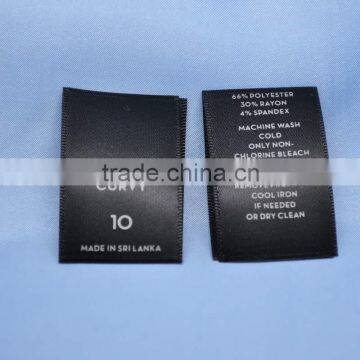 printed black satin label for garment care instruction