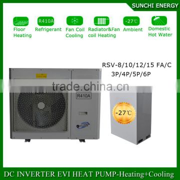 UK -25C winter EVI tech. floor heating 100~300sq meter room auto-defrsot 12kw/19kw/35kw condensor split heatpump control