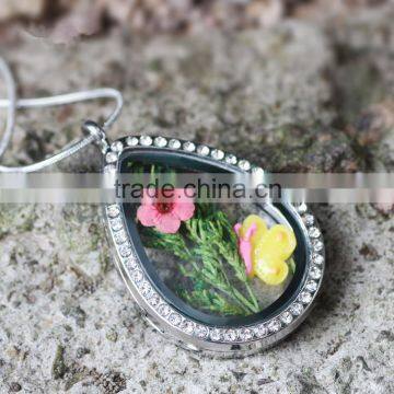 High Quality Fashion Accessories Real Dried Flower Clear Crystal Floating Charm Locket Pendant Necklace photo-2