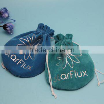 Promotional Blue Drawstring Round Velvet Jewelry bags