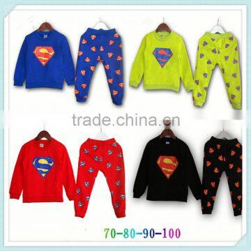 Baby boy hero Superman suit leisure children suit baby girls long-sleeved T-shirt + pants set cartoon