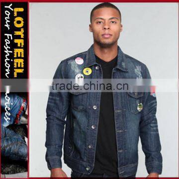 Extra Large Dark Wash Button Down custom Denim Jean Jacket(LOTJ301)