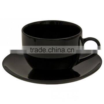 Beautiful China Black Color Glazed Logo Decal Artwork Design Printable Coffee Tea Cups and Saucers Sets photo-3