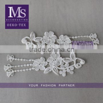 neckline applique design with fringe, lace neckline appliques white color for dye