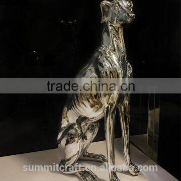 Electroplated silver resin large sitting Italian greyhound statue