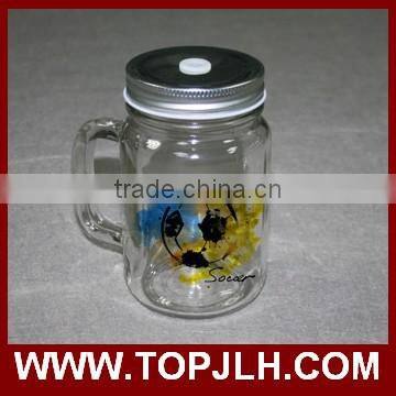 Custom Clear Glass With Handle With Lid and Straws Mason Jar photo-4