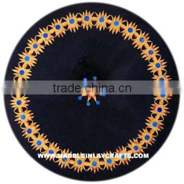 Pietra Dura Black Marble Round Table Top