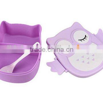 WHOLESALE Plastic OWL Lunch Box With Spoon,Cute Cartoon Owl Student Food Container,OWL Shape Animal Cartoon Plastic Lunch,