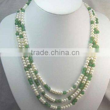 3 rows 7-8mm pearl and jade necklace