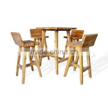 Set Of Rustic Look Teak Barstool Model Square