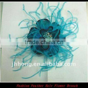 Blue Fascinator Feather hair Flower feather Brooch