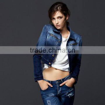 High Quality Denim Jacket Fashion Womens Dip Dyed Denim Jeans Jacket Winter photo-5