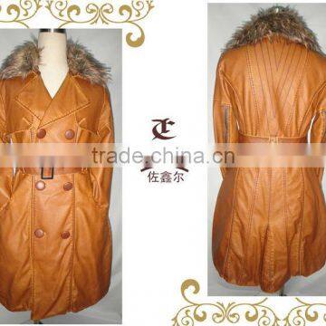 Ladies PU Leather long jacket W/belt