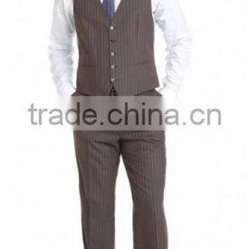 Brown And Blue Pinstriped Wool Three Piece Suit (SHT1108) photo-3