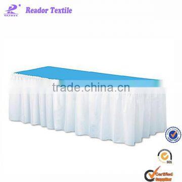 100% polyester fancy high quality white table skirt/polyester table skirting