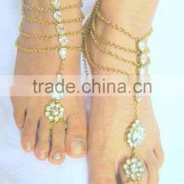 GOLD tone KUNDAN CHAIN PAYAL Anklets pair toe ring