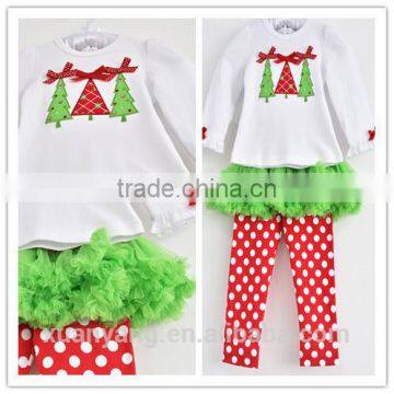 Christmas hot sale latest design Xmas tree applique girl outfit