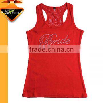 Wholesale Black Tank Tops Custom Rhinestone And Printing Design For Women photo-2