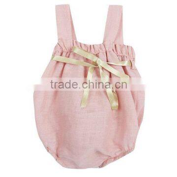 Handmade Summer Newborn Baby Clothes Linen Girl Baby Playsuit Pink Toddler Bubble Romper