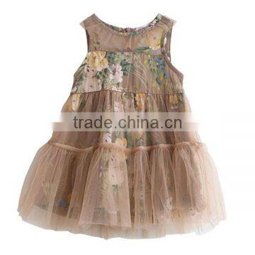 F10031A summer printed chiffion dress girls one piece dress new girls flower dress
