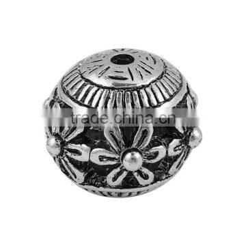 Zinc Based Alloy Spacer Beads Round Antique Silver Flower