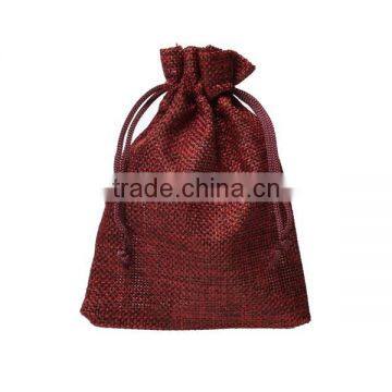 Burlap Jewelry Bags Drawstring Rectangle Dark Red 13.5cm x 10cm