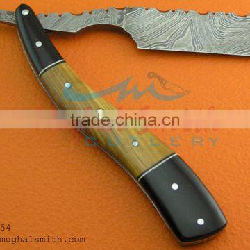 Custom Razor With Olive Wood Handle And Damascus Steel Blade