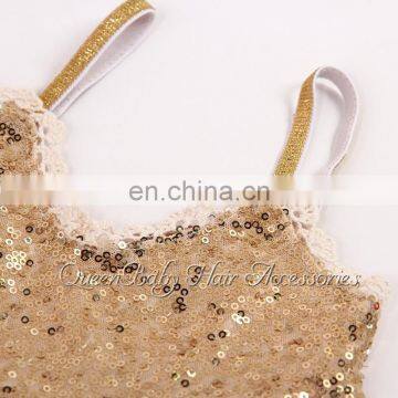 Baby Girl Glitter Gold Bow Dress Matching Rhinestone Sash Blet Baby Headband photo-3