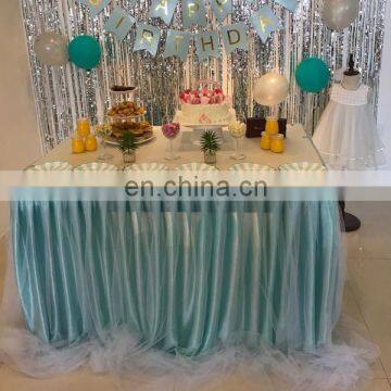 New Light Blue Square Different Designs of Table Skirting for Birthday