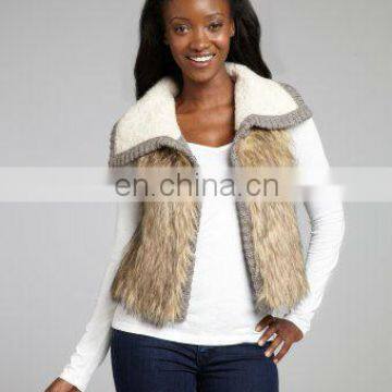 cream and grey wool woven cable knit raccoon fur vest/quality supplier+OEM+ODM