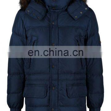 men 100%polyester wadding coat with fur