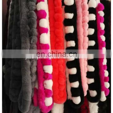 real rex rabbit fur scarf with balls for lady and women