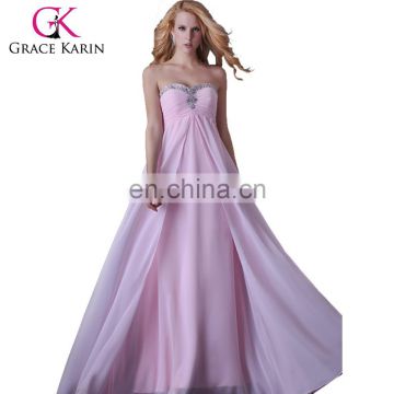 Grace Karin Strapless Sweetheart Chiffon Long Pink Prom Dresses 2015 CL3523