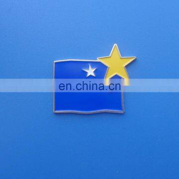 Soft enameled blue color flag with cut out yellow star design metal magnetic lapel pin